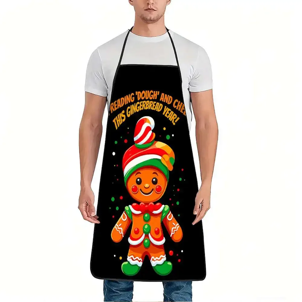 1pc Gingerbread Man Apron - Adjustable Waistband, Durable Polyester Kitchen Apron with Festive Gingerbread Design, Easy-Clean fo