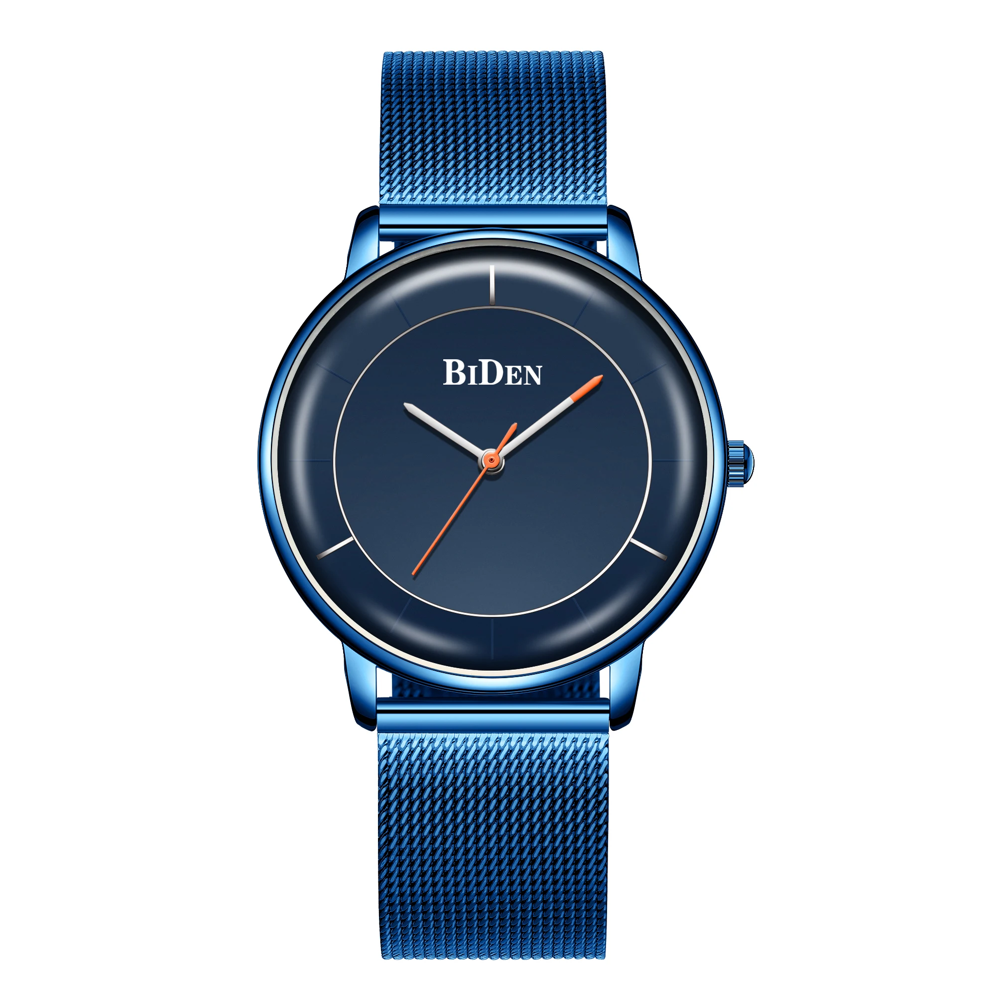 BIDEN simple and fashionable design men's watch original waterproof quartz watch daily gift giving date stainless steel mesh bel