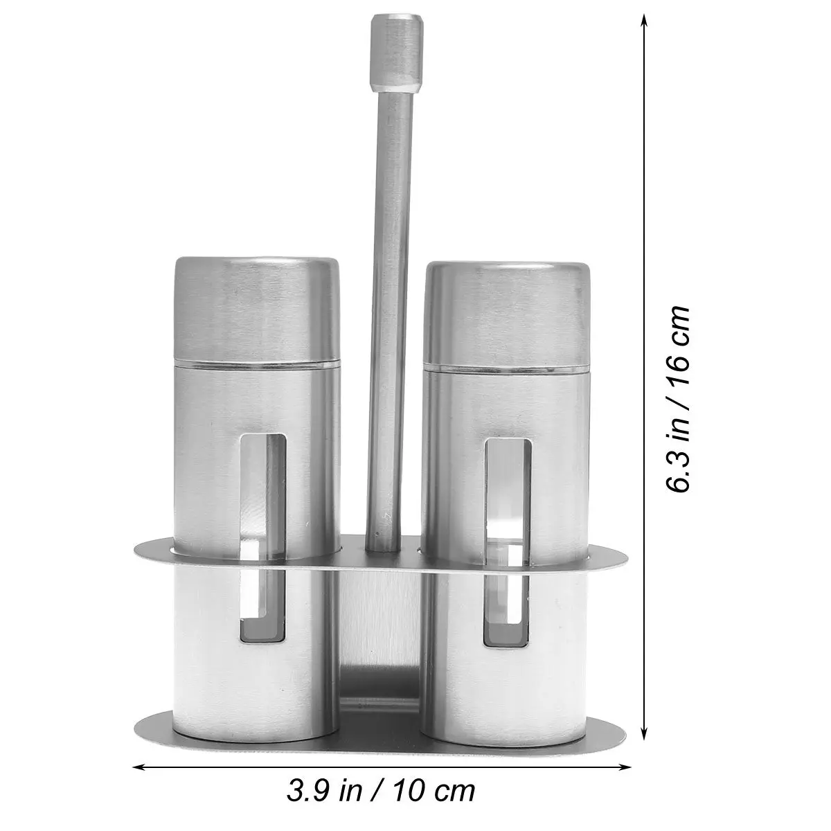 2-Piece Stainless Steel Spice Jar Set with Acrylic Caddy & Clear Labeled Windows for Salt and Pepper