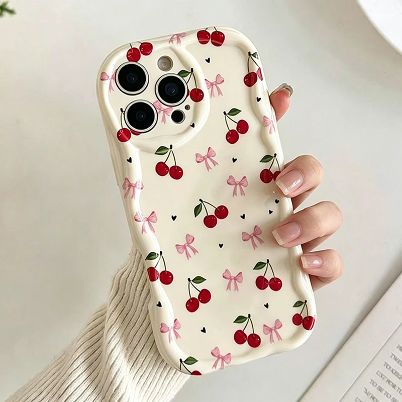 Heart Bow Cherry Painting Phone Case For Samsung Galaxy A57 A56 A55 A54 A27 A26 A25 A37 S26 Ultra S25 Plus S24 S23 FE S22 Cover