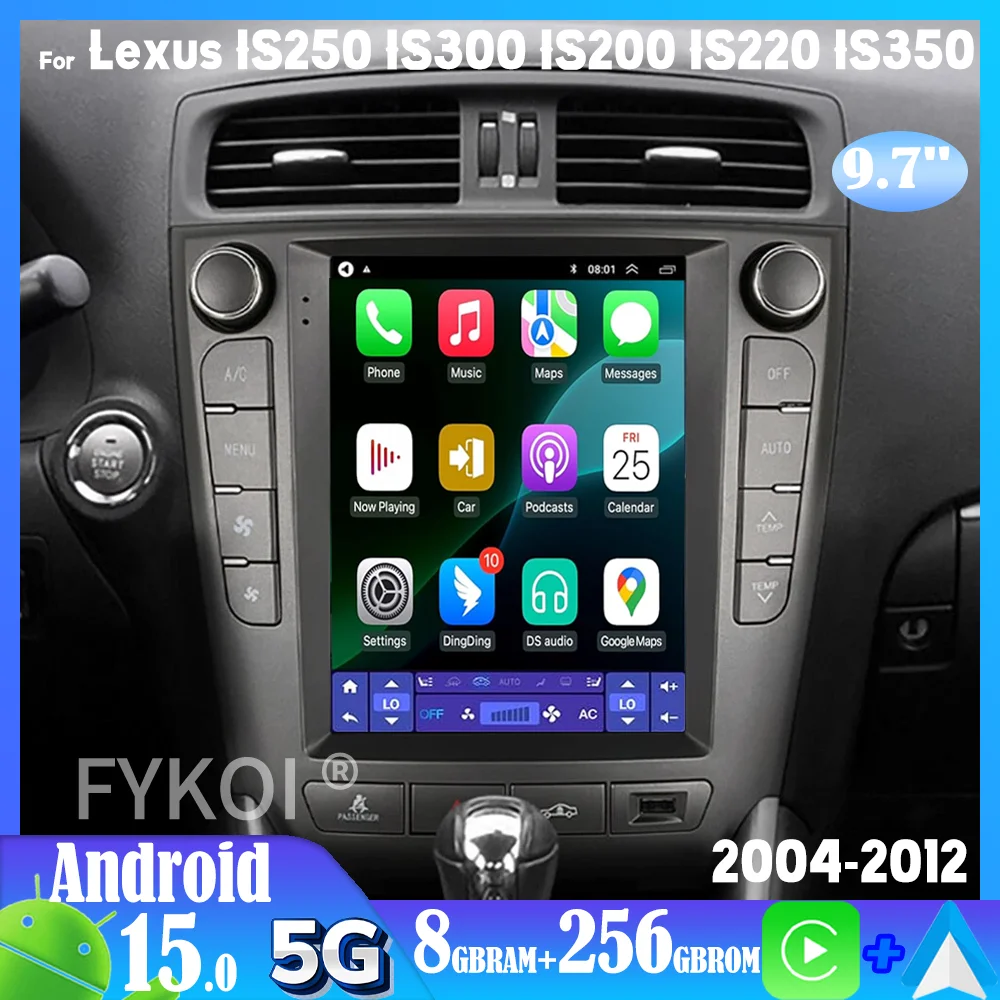 Android 15 For Lexus IS250 IS300 IS200 IS220 IS350 2004-2012 Car Radio Audio Player Carplay Stereo Tesla Touch Screen Head Unit