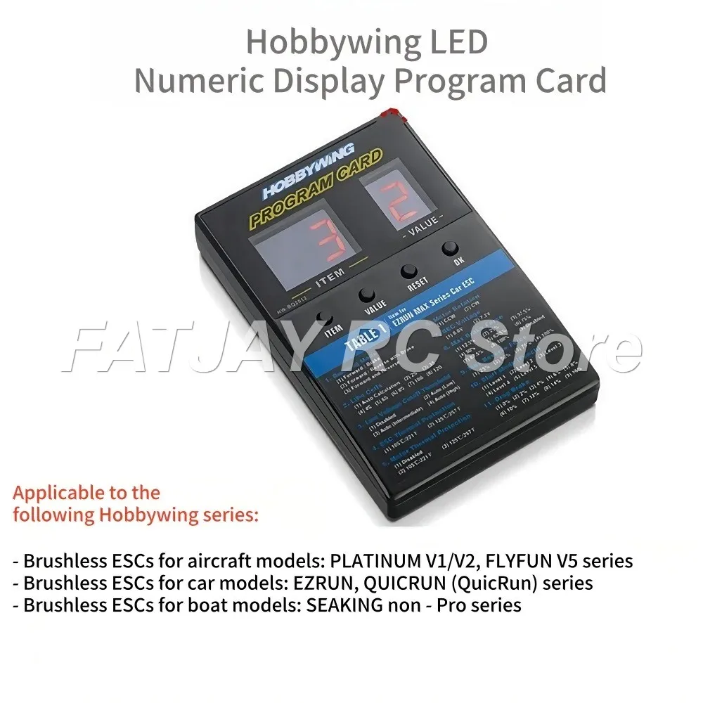 LED Program Card FATJAY Hobbywing for RC Cars Boats QuicRun FlyFun V5 ESC Programmer