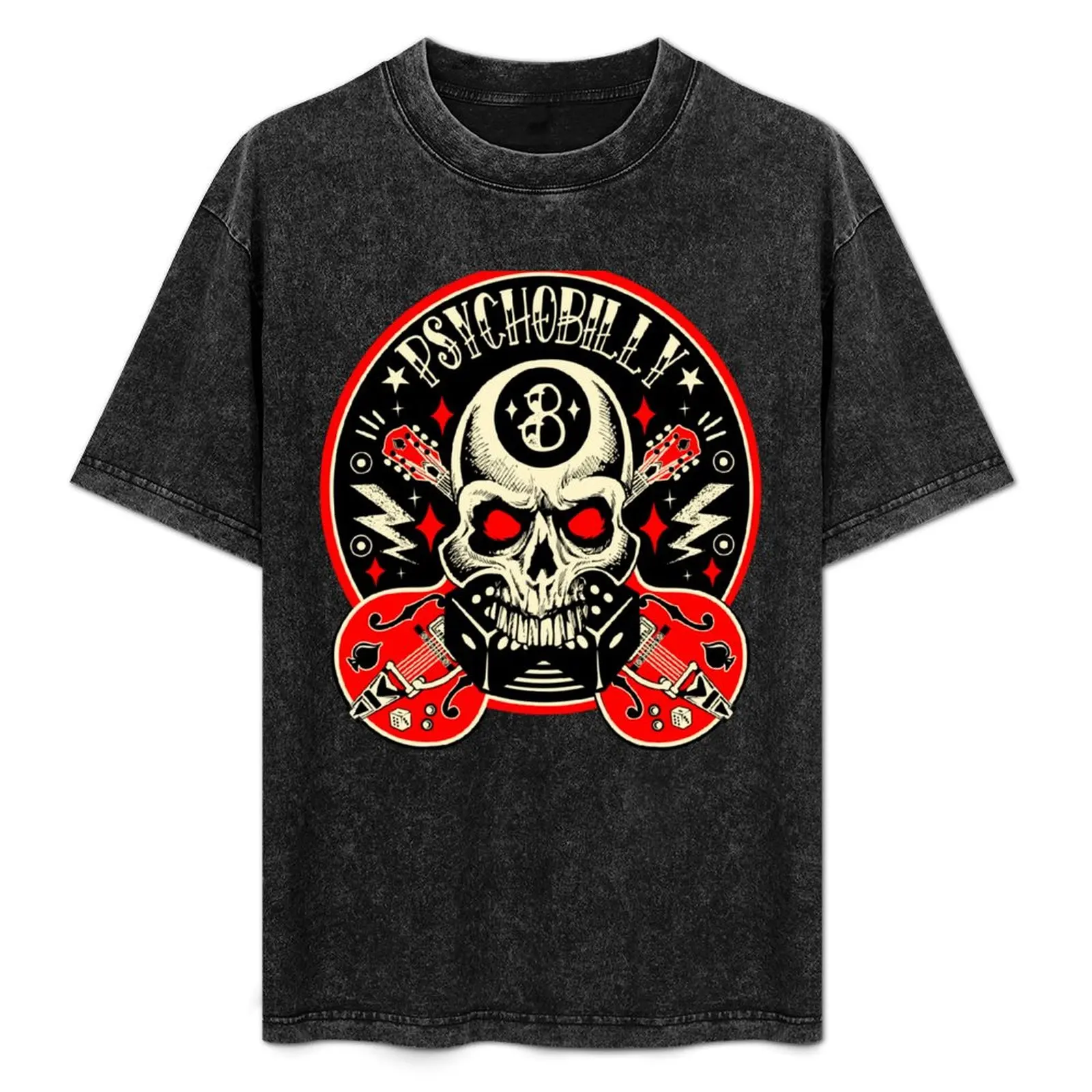 

Psychobilly Rock Skull Bikers Vintage Rockers Rockabilly Guitars T-Shirt Urban Style Print T-Shirt