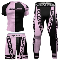 Nowa designerska koszulka bokserska jiu jitsu No Gi Rashguard Set Pink Compression Active Wear For Men Women Custom Grappling Fightwear