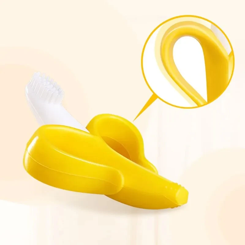 Banana Shaped Safe Baby Teether, Silicone Training Toothbrush, Banana Teething Ring, Chewing, Tooth Care