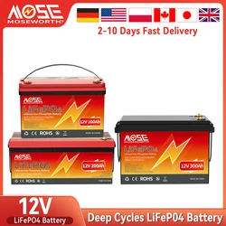 LiFePO4 12V 300Ah 200Ah 24V 100Ah 60Ah 48V Battery Pack 3840Wh Grade A 8000+ Cycles RV Golf Cart Boat Solar Battery EU US STOCK