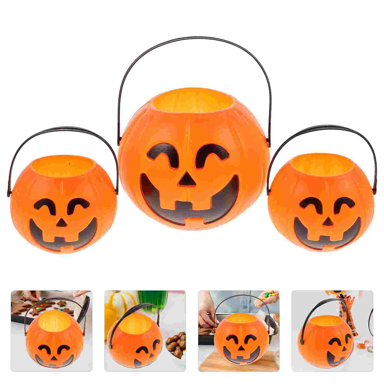 3 Pcs Halloween Kettle Bucket Pumpkin Pendant Small Decor Props Child Trick Treat Pots Buckets