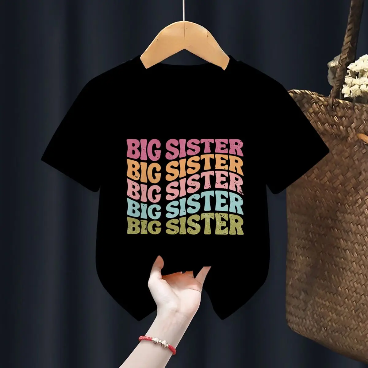 Big Sister Little Sister Print T-shirt for Girl Siblings Matching Outfit Tops Summer Sibling T Shirt Retro Children Clothes Tee