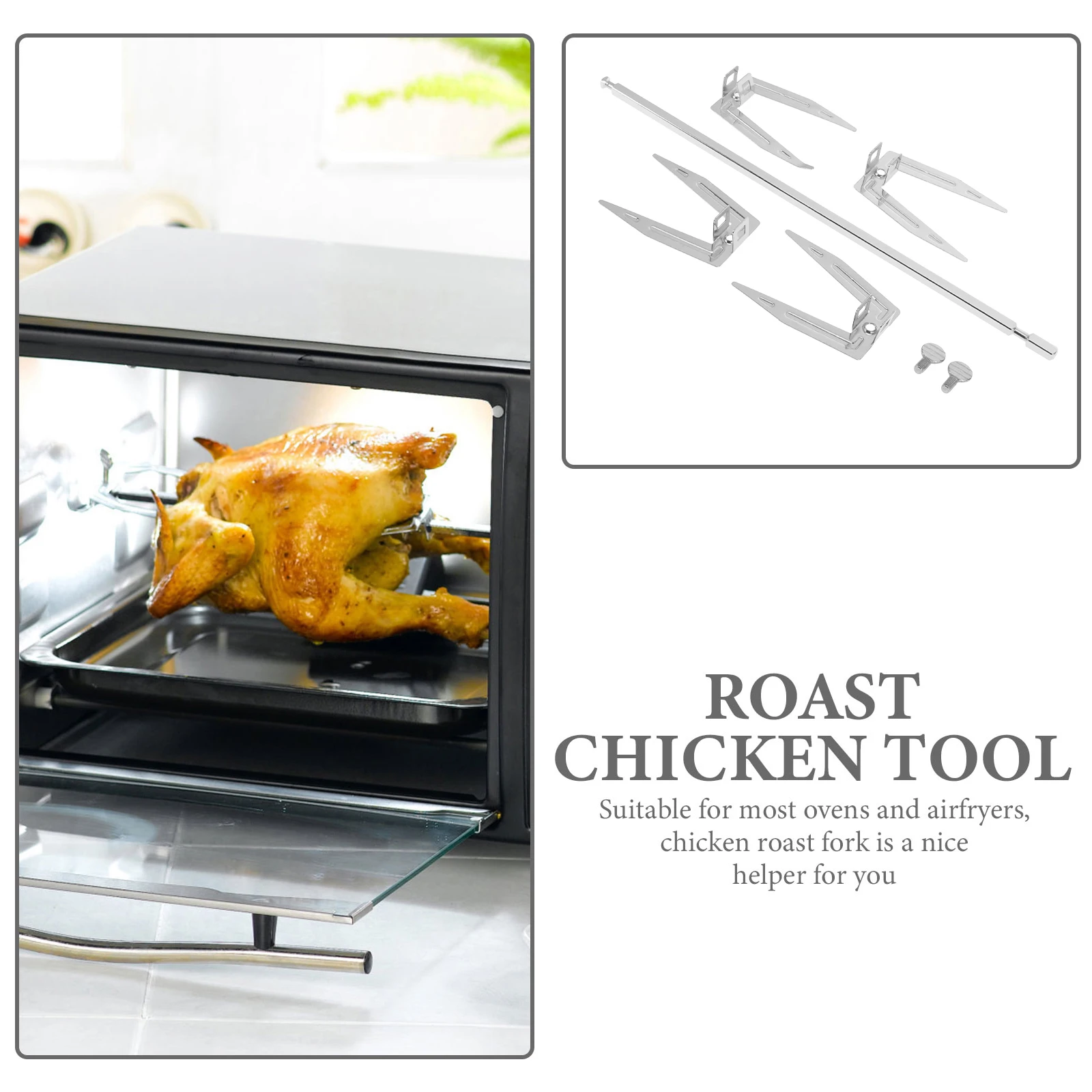 

1 set 1 Set Rotating Chicken Roast Fork Stainless Steel Bbq Forks Home Grill Meat Fish Forks Kitchen Outdoor Barbecue Tools