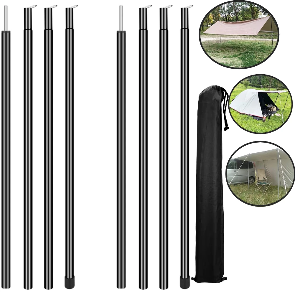 Pack of 2 Tent Poles Adjustable Tarp Poles Steel Rods for Tarp Canopy Camping Sun Shelter Replacement 4/5 Sections 1.9M/2M