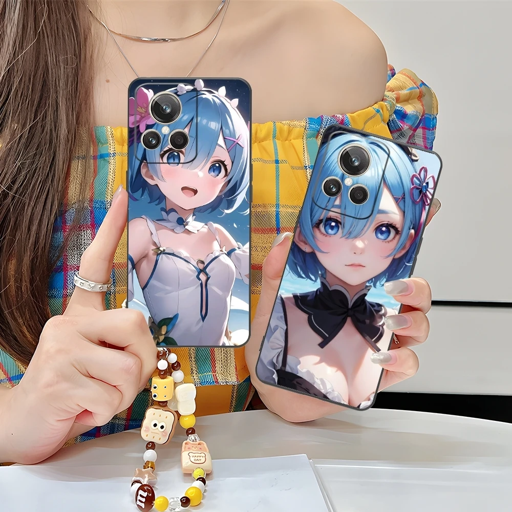 Re Zero Rem Waifu Mobile Cell Phone Case for Realme GT 2 9i 8i 7i Pro X50 X2 C35 C21 C20 C11 C3 Black Soft Phone Cover Shell