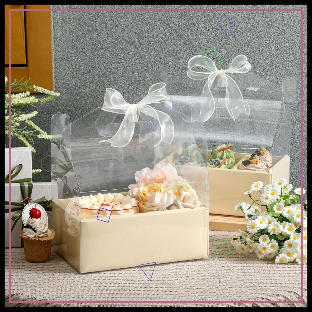 

10 упаковок 4-дюймовых прозрачных подарочных коробок для торта и цветов со лентой, идеально подходят для свадебных сувениров