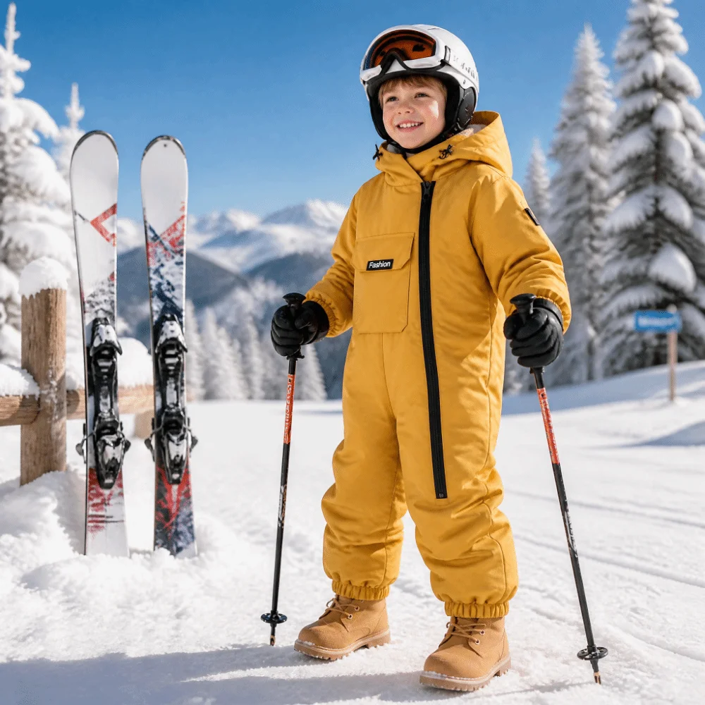 Thick Fleece Lined Kids Snow Suit Windproof Warm Winter Jumpsuit Waterproof Comfortable Fit Outdoor Jumpsuit Cold Weather