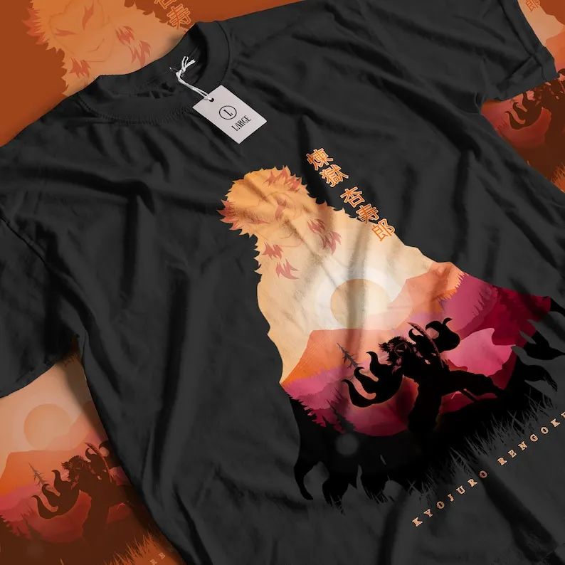 Aesthetic Breath of Flame Pillar - Vintage Silhouette Rengoku Demon Hunter Hero Anime Graphic Unisex Short Sleeve T-Shirt