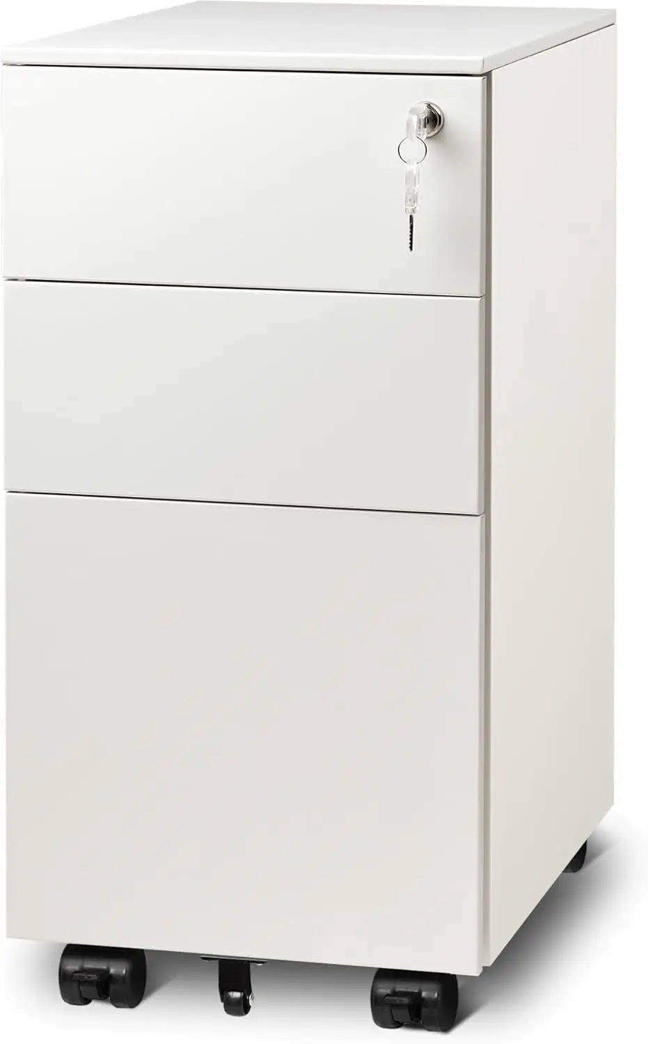 White filing cabinet, small filing cabinet with 3 drawers, suitable for home offices, rolled edge desk cabinets