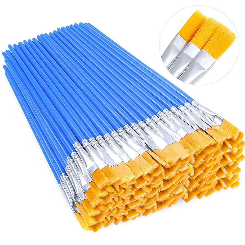 

100pcs Small Fine Nylon Hair Detail Flat Paint Brush for Drawing Watercolor Brushes Paint Brushes Pen for Children Art Stationer