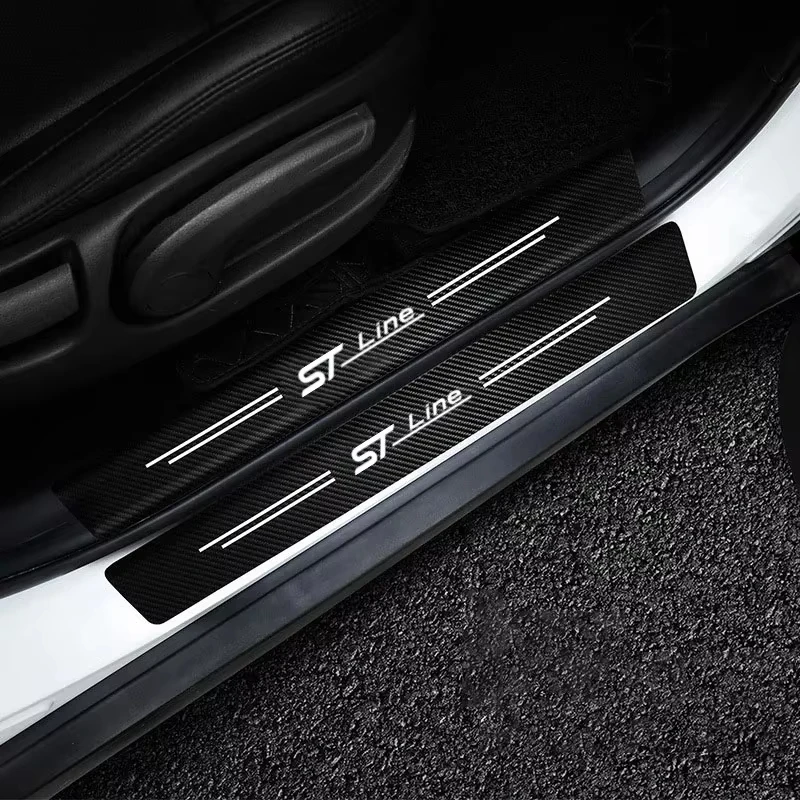 

4Pcs Car Stickers Threshold Strip Carbon Fiber For Ford Kuga MK3 MK2 MK4 S Max Focus Puma Fiesta ST Line Sticker Accessories