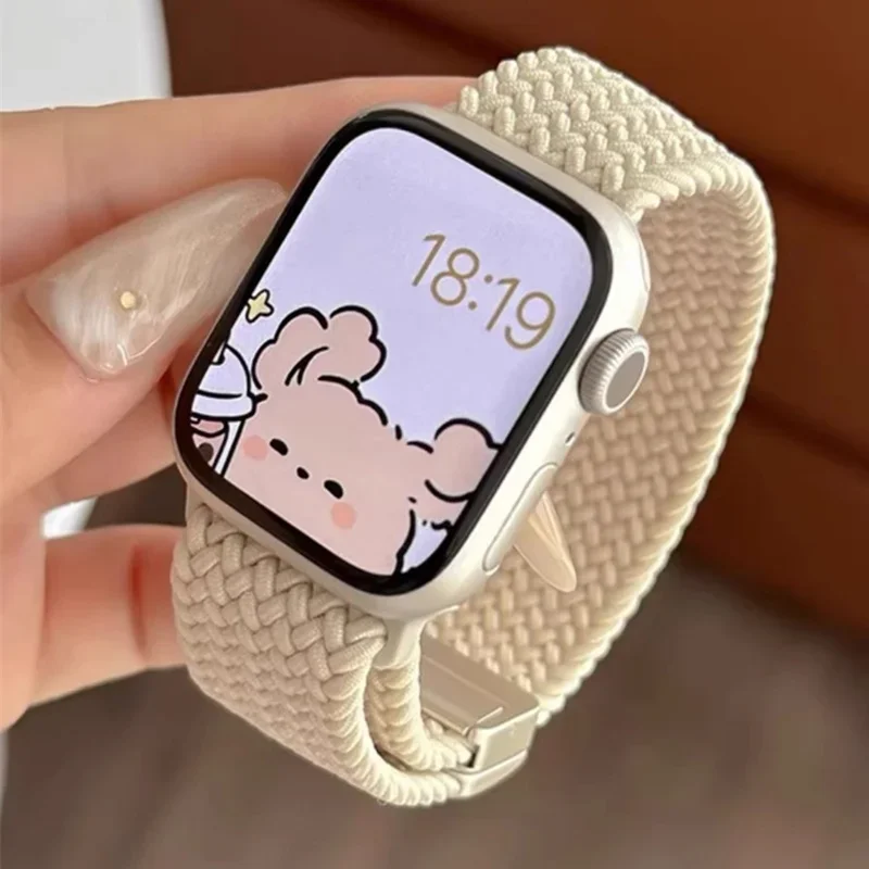 

Плетеный ремешок для Apple Watch Band 44 мм, 40 мм, 45 мм, 49 мм, 41 46 мм, браслет с пряжкой iWatch Series se 10 7 6 8 9 Ultra 2 Магнитный ремешок