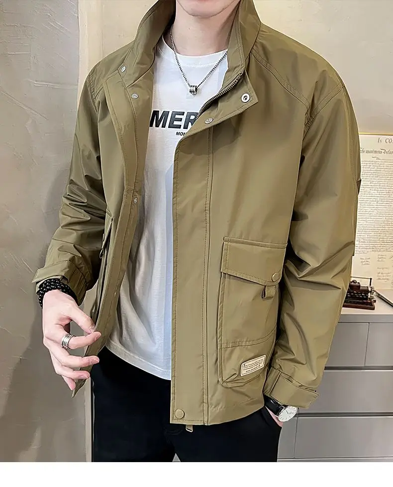 Versatile Autumn Winter Men Solid Casual Loose Simple Aviator Jacket Jacket Coat Soft Retro Pocket Business Casual Zipper