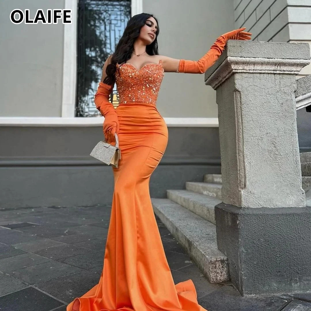 

Luxury Sequin Prom Dresses Off the Shoulder Mermaid Orange Formal Celebrity Dresses فساتين للمناسبات الرسمية vestidos de gala