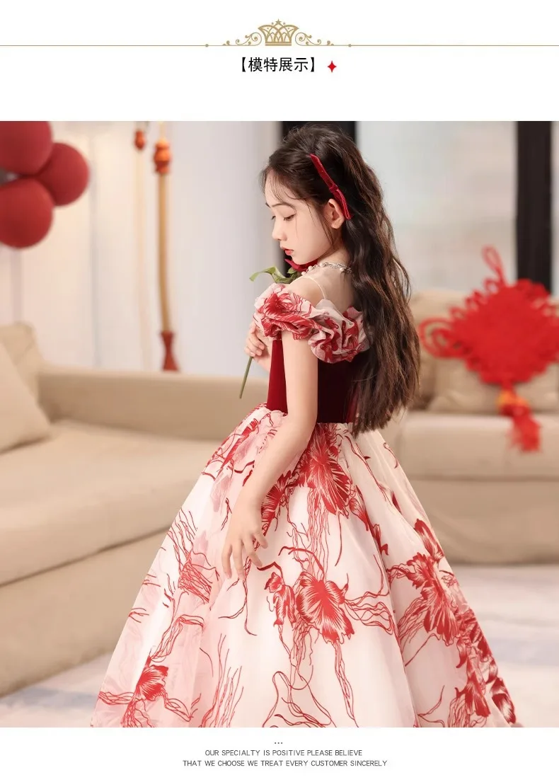 Mädchen Kleid Prinzessin Kleid kleines Mädchen Geburtstags feier Blume Kind Hochzeit Kinder Laufsteg Pompadour Kleid – Detail 4