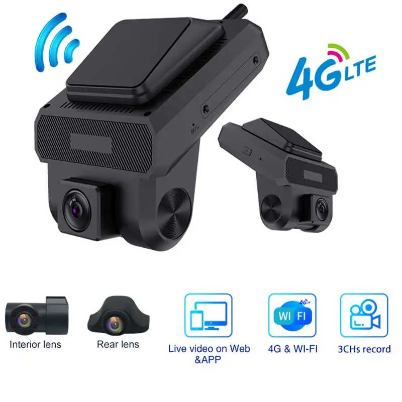 

4G Car Camera Android 8.1 With DMS Live Video 1080P 3Cameras GPS Tracking Wifi Hotspot Multiple Alarms DVR Dash Cam Free APP Web