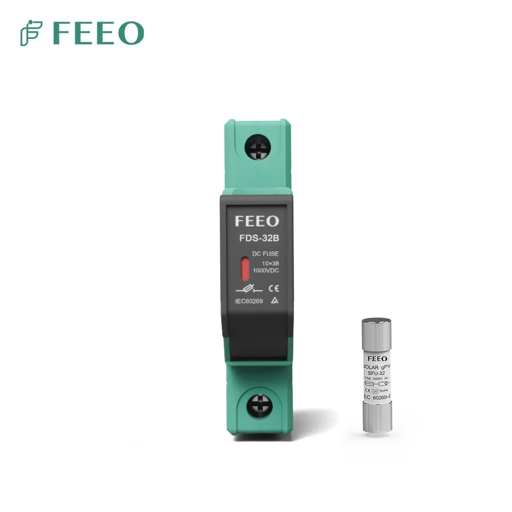 FEEO New Type DC with Light and Fuse for Solar PV System Protection Fusibles 1P 1000V PV Solar Fuse Holder 10*38mm Photovoltaic