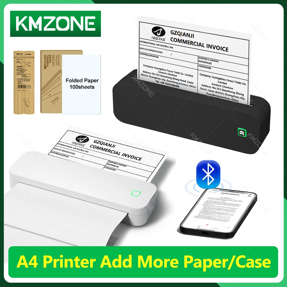 

Portable Mini A4 Thermal Printer Bluetooth with A4 Roll Paper Case Bag for Mobile Phone Office Documents PDF World Printing