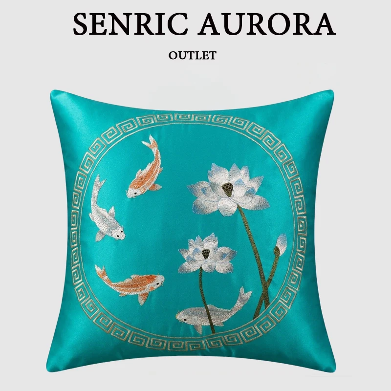 Design Luxury Cushion Cover Lotus And Fish Embroidery 30x50 45x45 40x60 50x50 60x60cm Pillowcase For Home Hotel Bed Sofa