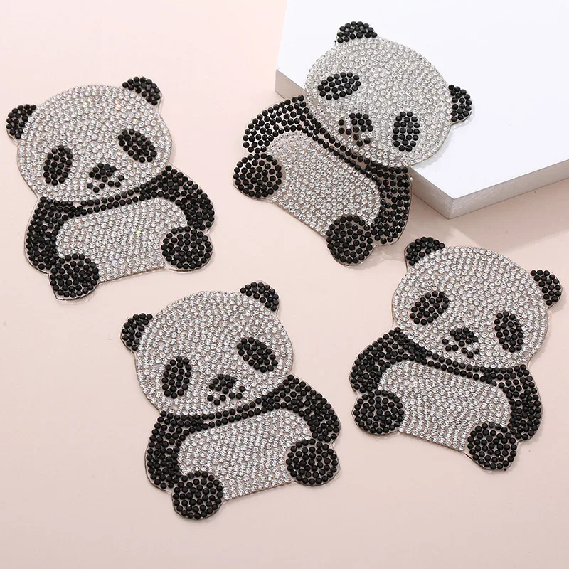 Thermal Patches Panda Rhinestone Applique DIY For Clothing Jacket Backpack Sewing Decorative Badges Punk Stickers BX008