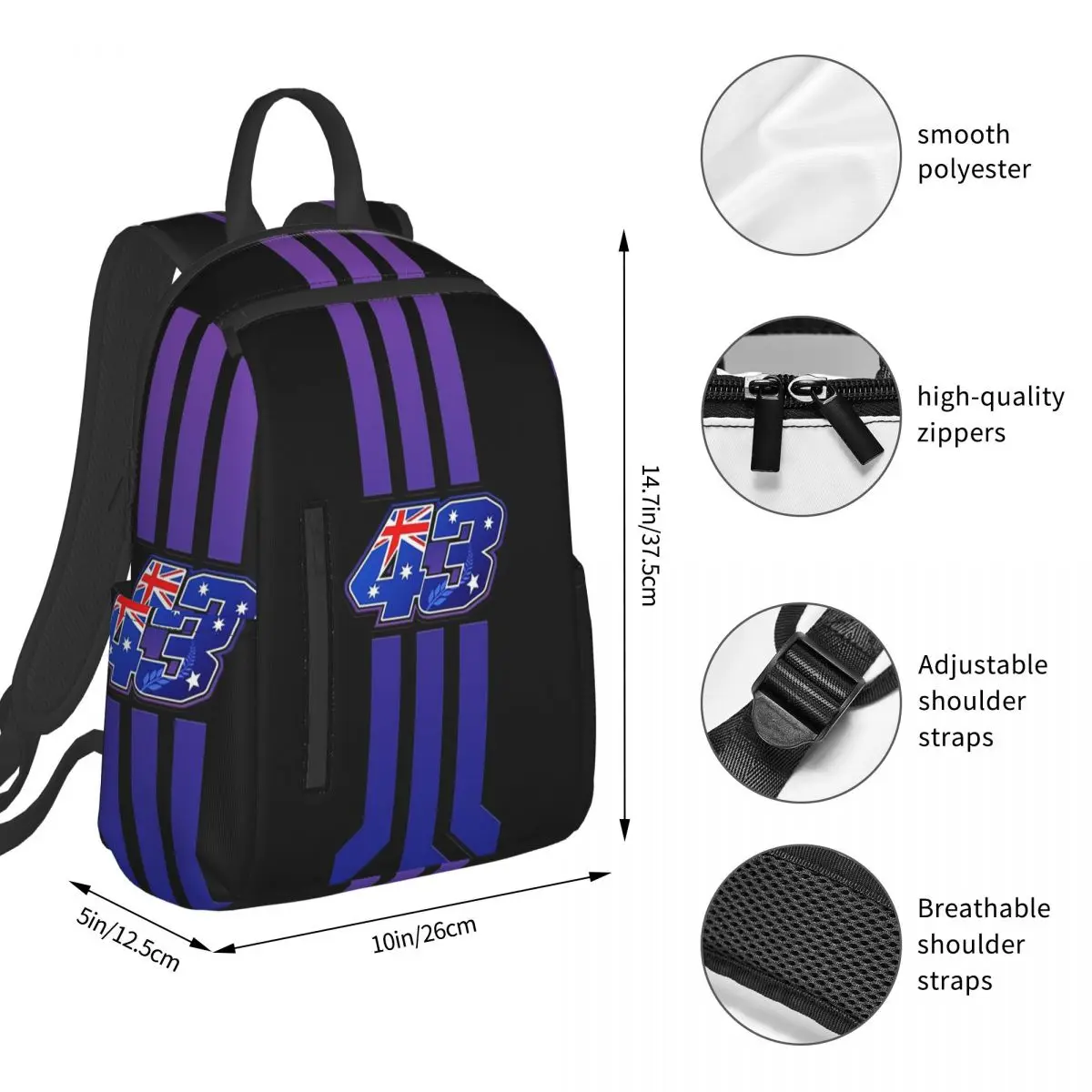 Jack Miller Number 43 Backpack Student BookBag Boys Girls School Bag Laptop Shoulder Bags Men Women
