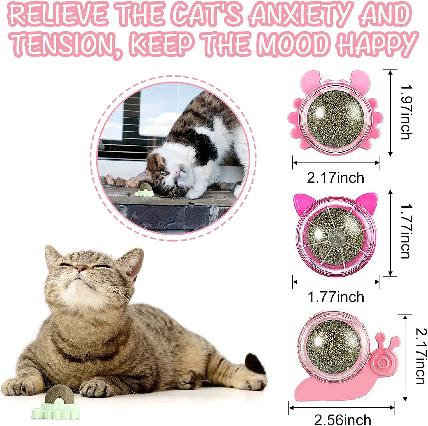 ATUBAN Catnip Wall Ball,Cat Toys Catnip Balls for Cats Wall Mounted Catnip Ball Toy Catnip Rollerball Wall Cat Lick Ball for Cat