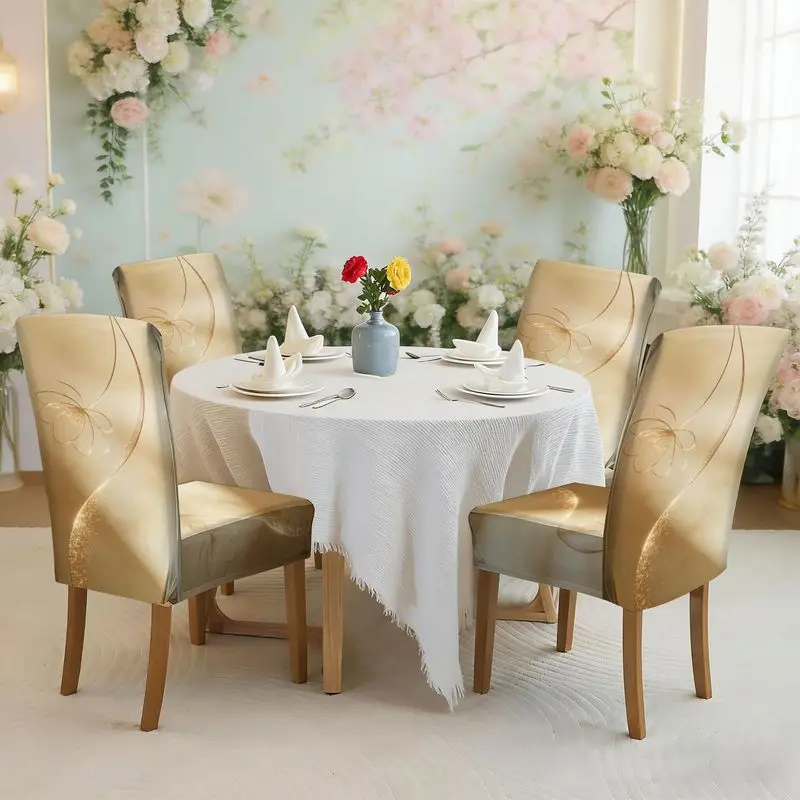 

Набор чехлов для обеденных стульев с плоским принтом и золотым цветочным узором, легко устанавливается, можно стирать, чехол для стула.