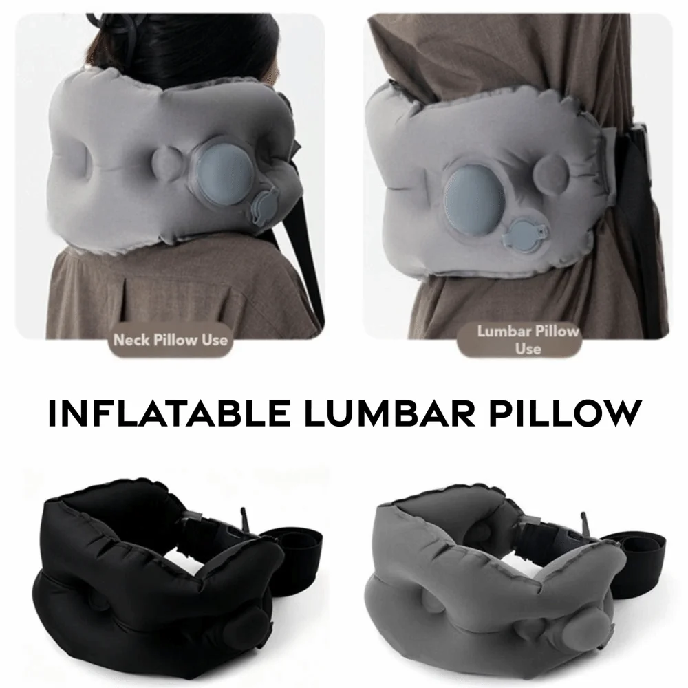 Portable Inflatable Lumbar Pillow Adjustable Firmness Press Self-Inflation Lumbar Support Cushion Breathable Fabric