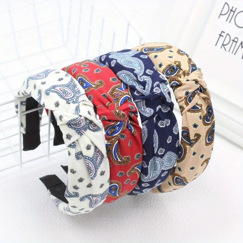 

Paisley Print Wide Top Knot Bohemia Hair Band Headbands Retro Korean Famale Hair Hoops for Women Girls Non Slip Hair Accessories