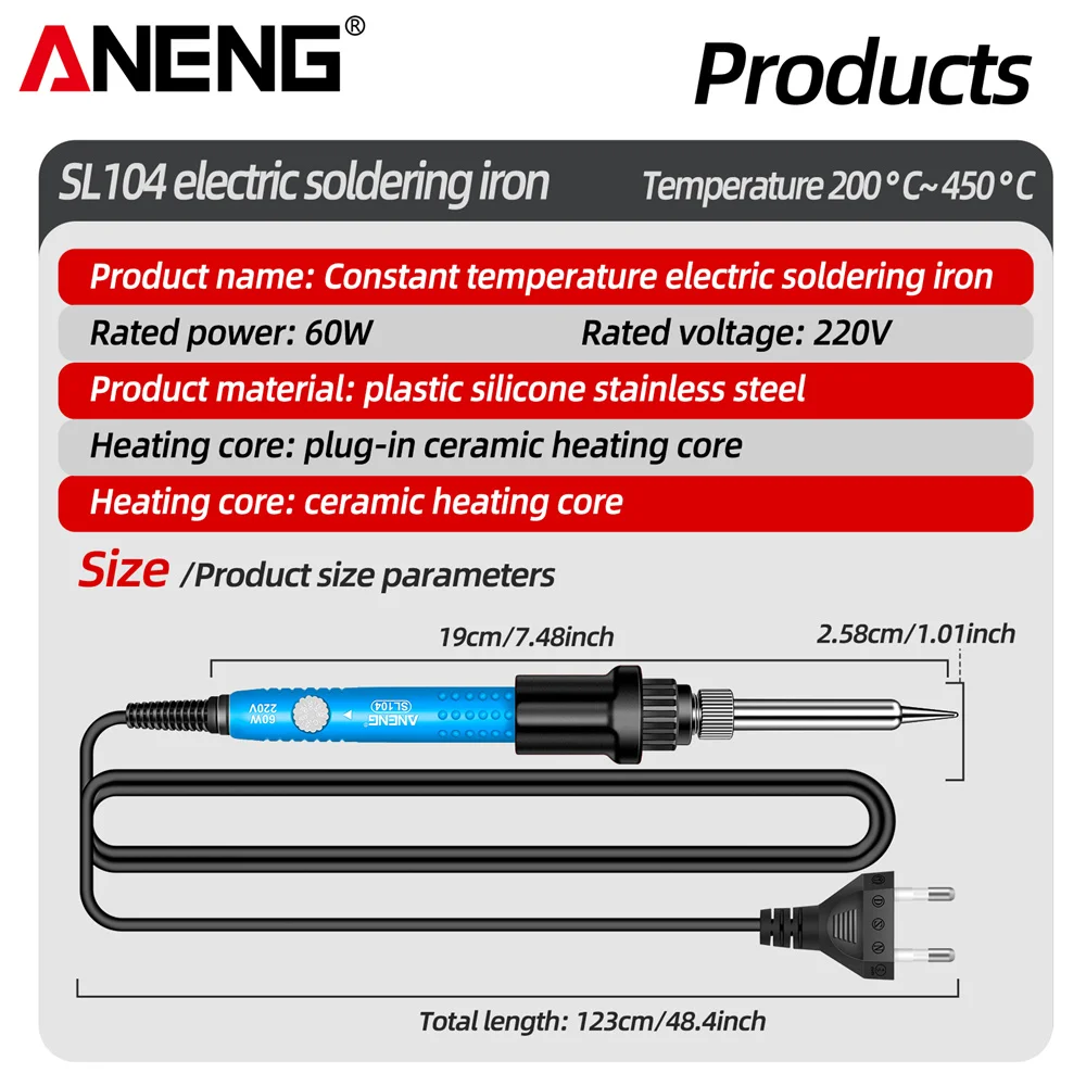 Electric Soldering Iron Adjustable Temperature EU/220V US/110V Ceramic Fast Heating Core Welding Repairing Tools 60W ANENG SL104 image 5