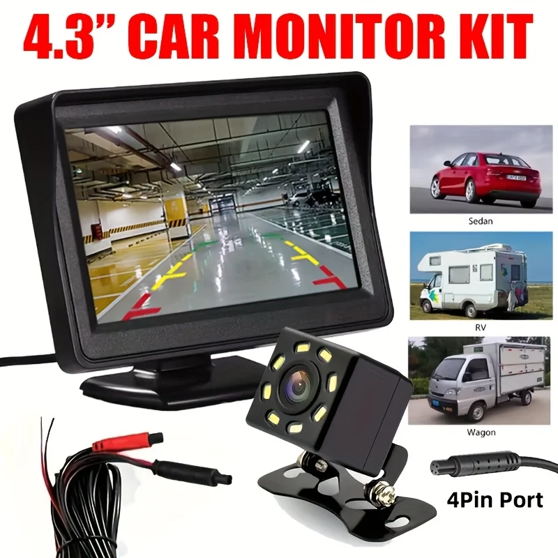 10.92cm Rearview Backup Camera with 8LED - System, Hardwired 12V/24V/36V Power, Easy Install Car Parking Aid
