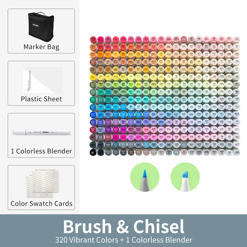 Ohuhu Honolulu 320-kleuren markeerstiftset Alcohol Art Markers Hervulbare Dual Tips Schetsen Tekening Manga School Art Supplies