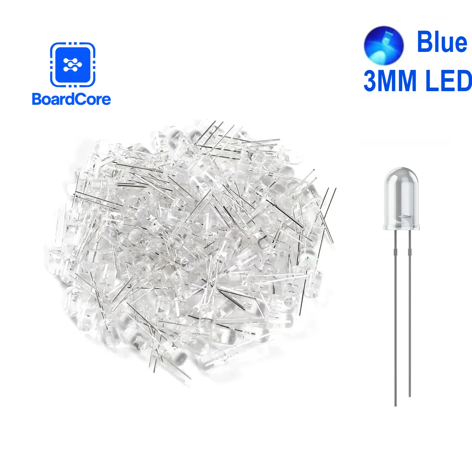 100 Stück 3 mm LED-Diode, blau, F3, LED-Leuchtdiode, sortiertes Kit, 20 mA