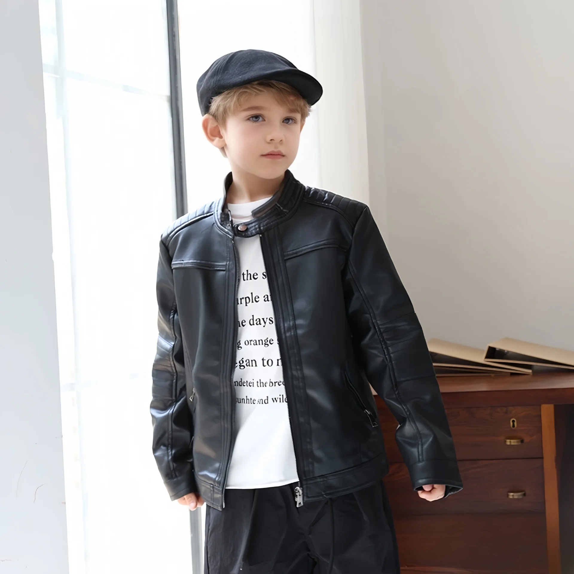 Boys Girls Waterproof Windproof Coat Kids Street Photography Wear Children Christmas NEW Year Motorcycle Pu Leather Jacket