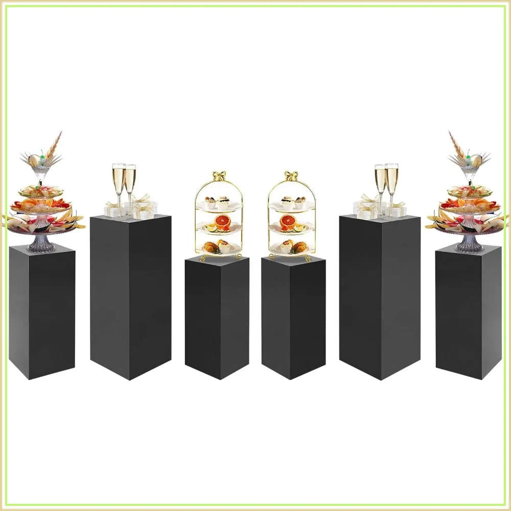 6Pcs Square Display Pedestal Stands Metal Plinth Pillars Cake Stands for Wedding Party Decor
