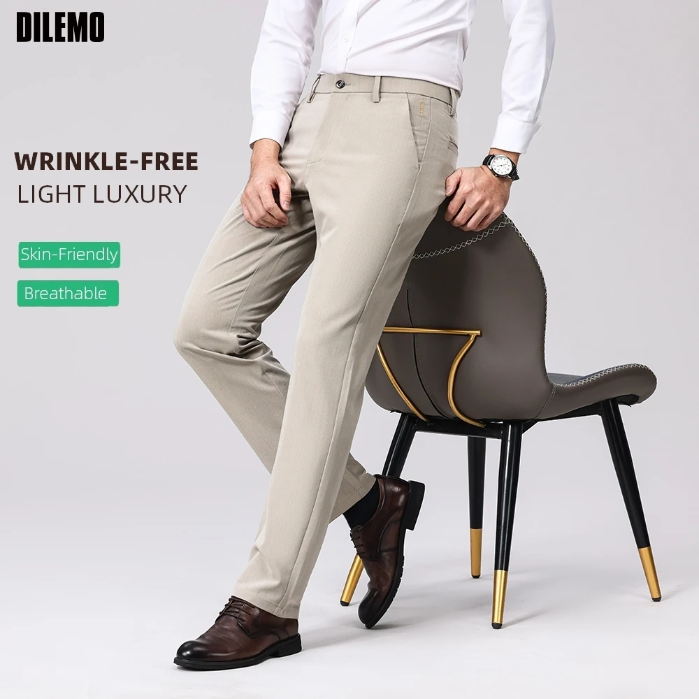 

Top Grade Mulberry Silk New Business Brand Casual Fashion Men Dress Pants Long Regular Fit OfficeTrousers Mens Clothing 2025