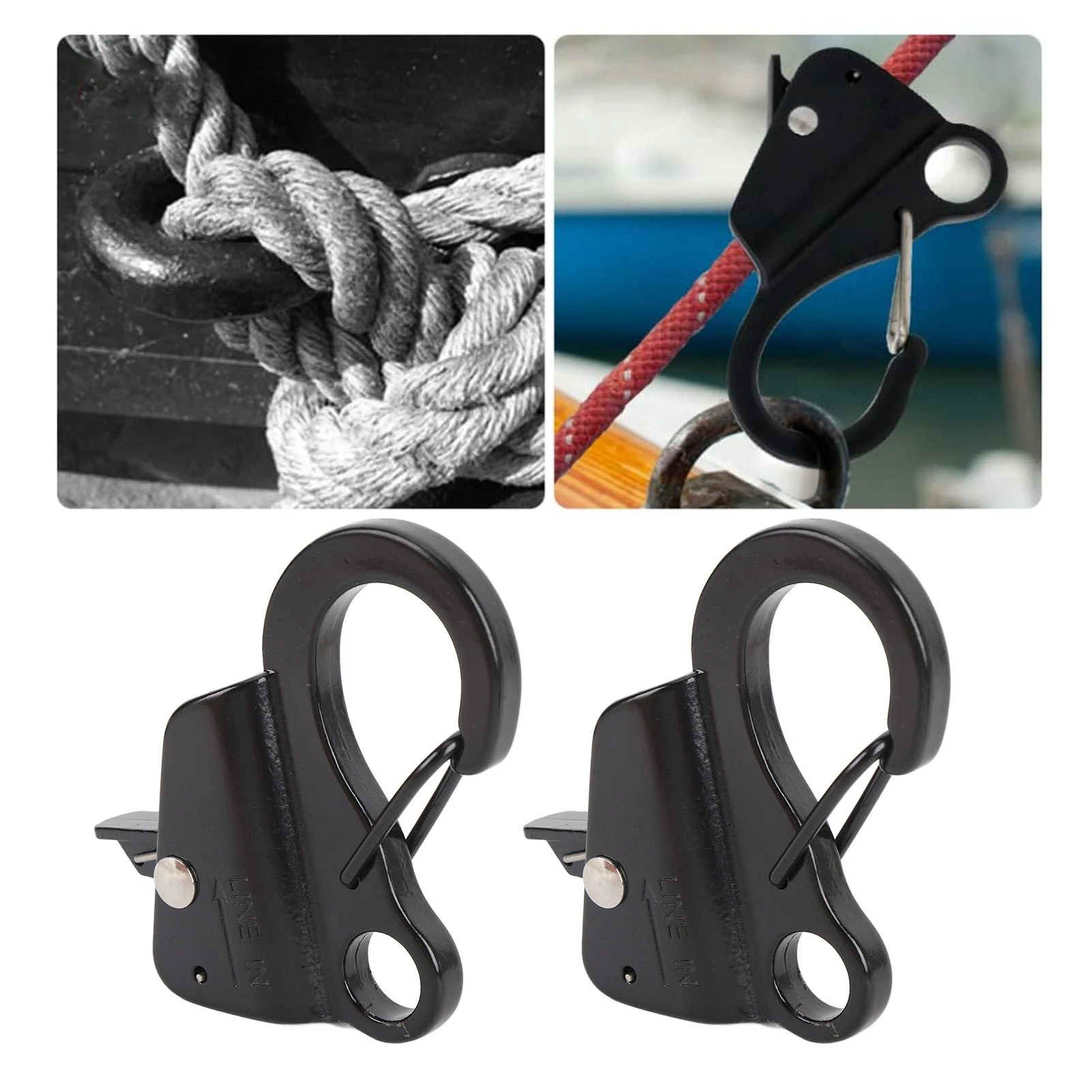 2PCS Boat Mudguard Clip Quick Release Stainless Steel Boat Bumper Hangers for 3/8in to 5/8in Rope Black