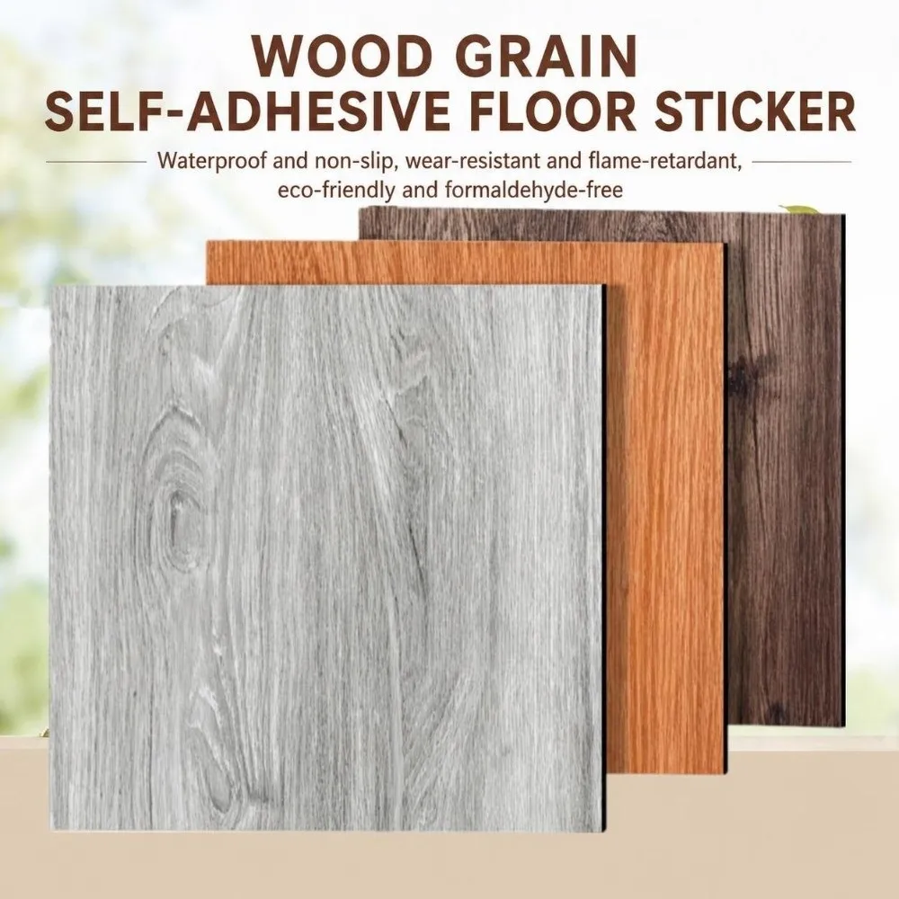 Wood Grain Floor Tiles PVC Water Proof Floor Stickers Self Adhesive Moisture Proof Floor Covers Wall Floor Refurbishment