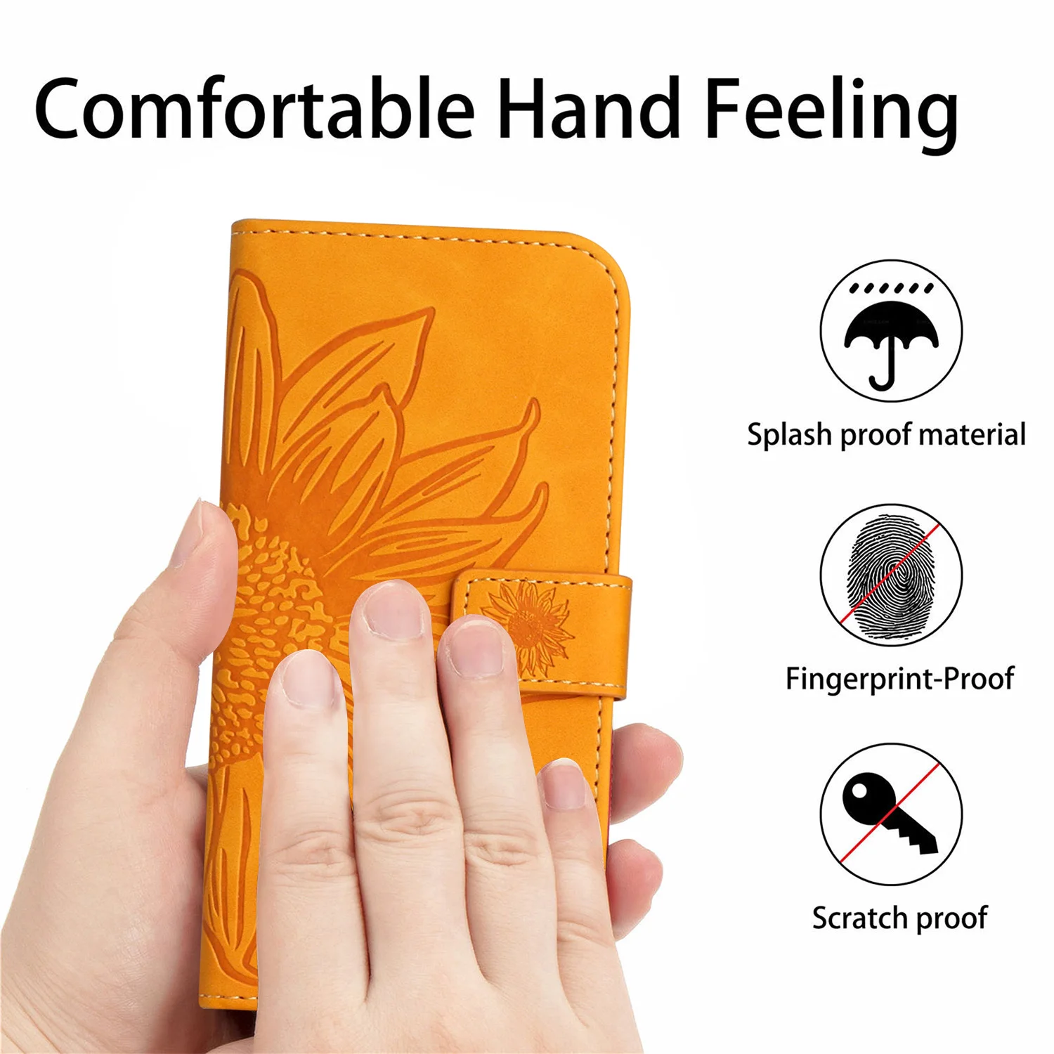 Flip Leather Case for iPhone 16 Pro Max Embossed Sunflower Butterfly Magnetic Wallet Funda Phone Cover for iPhone 16 Plus 16 Pro