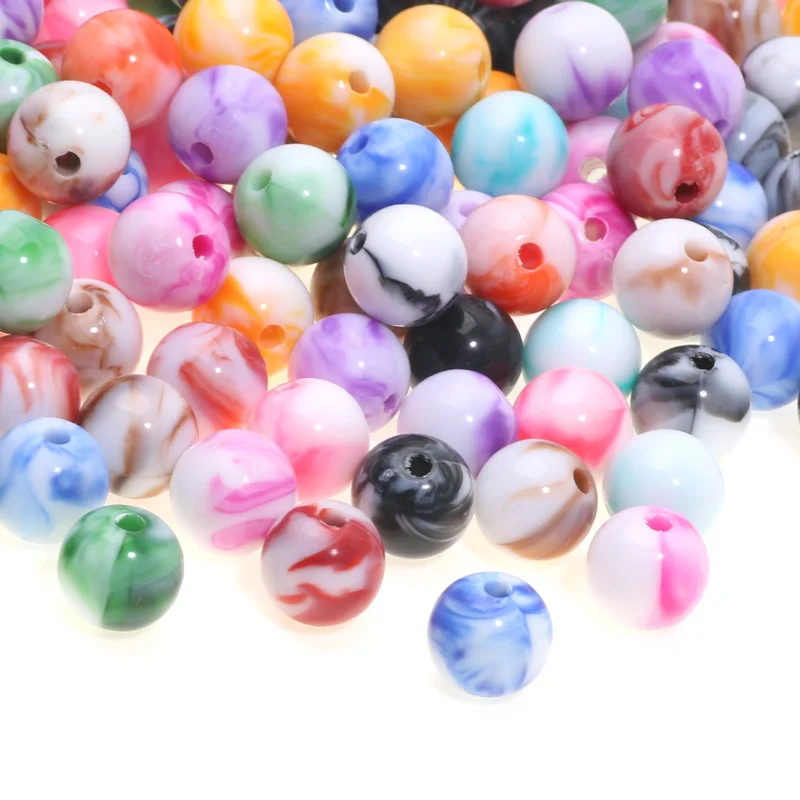 Round Balls Beads Necklaces Bracelets 10-200pcs Colored Marble Pattern Acrylic Spacer Beads For Jewelry Making DIY Accessories