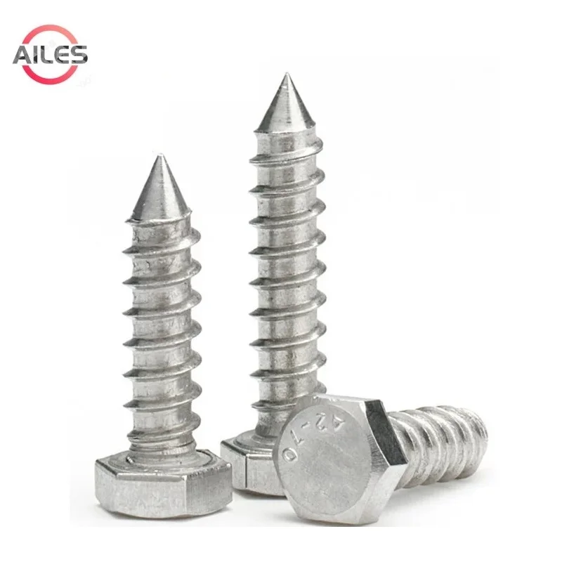 304 Stainless Steel M5 M6 M8 M10 M12 External Hexagon Full Thread Screws Self Tapping  Woodworking Screws Full Tooth