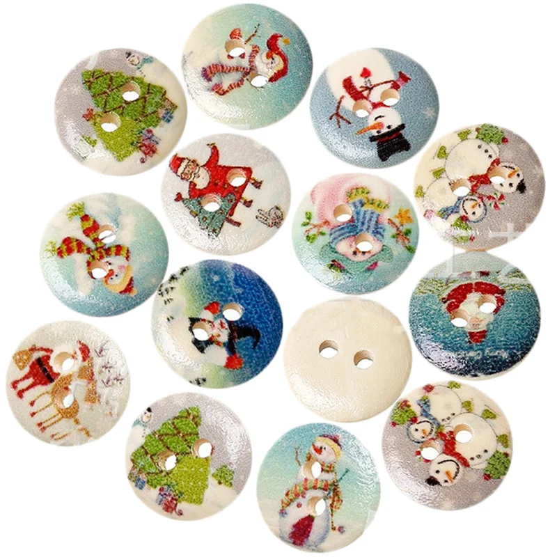 

50PCS 15MM Round Christmas Theme Wooden Buttons Sewing Scrapbooking Clothing Accessories Crafts Decor Buttons for Clothing