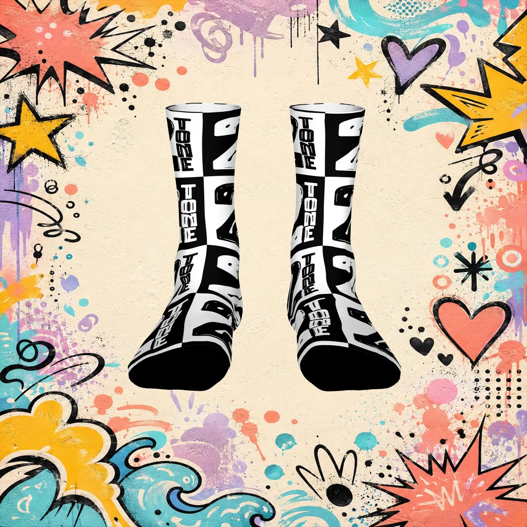 Two Tone Pattern Funny Men's compression Socks Unisex items Crew Sock Cycling socks