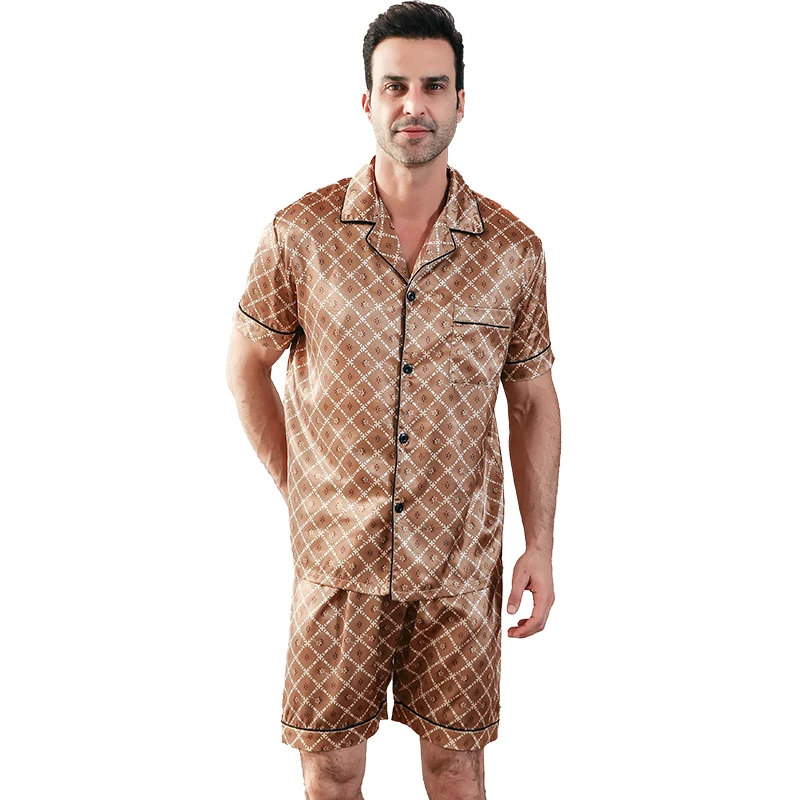 Men\'s pajamas short sleeved summer ice silk home clothing men\'s summer casual thin cardigan can be worn as a set home clothing